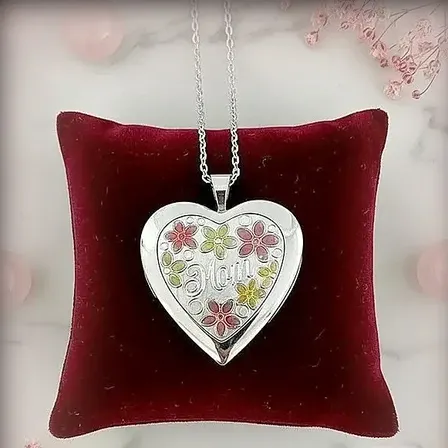 Silant Plata 925 Collar Relicario Corazon Mom P/2 Fotos Sell Plateado