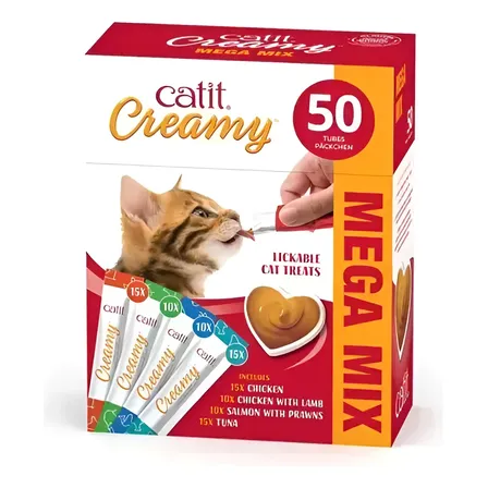 Catit Creamy Megamix Snack Gatos Caja X50 Sticks Surtidos