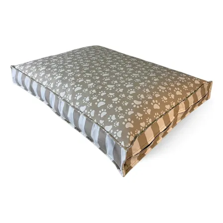 Cama Colchoneta Grande Funda Lavable 90x65x10 Perros Beige Huellas