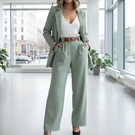 Conjunto Sastrero Blazer Y Pantalón Crep Elegancia Y Estilo Verde Claro 46-48