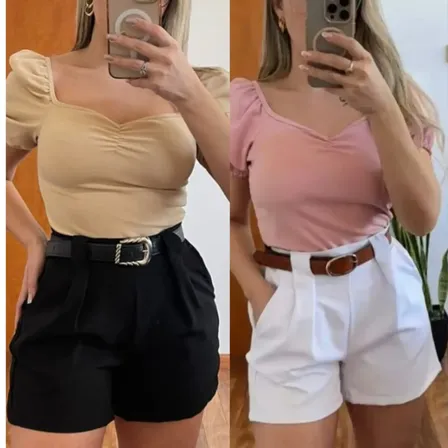 Pack X2 Short Mujer Sastrero De Vestir Crep Rfs Negro_blanco Xl