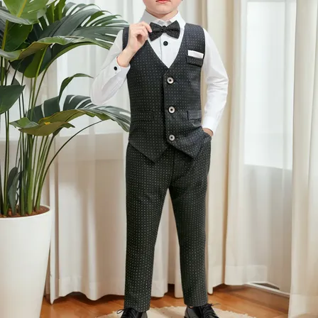 Traje De Vestir Para Niño Con Chaleco Y Moño Negro Liso 6y