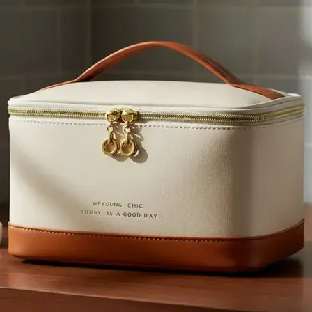 Bolso Organizador Neceser Mediano Cosmeticos Elegante Viaje Beige Liso