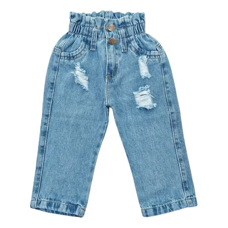 Jean Slouchy Pantalón Infantil Mini Ánima Celeste Con Roturas 4 Años