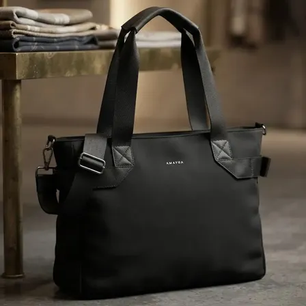 Bolso Amayra Porta Notebook Cartera Grande Urbana Cierres Negro Liso Níquel