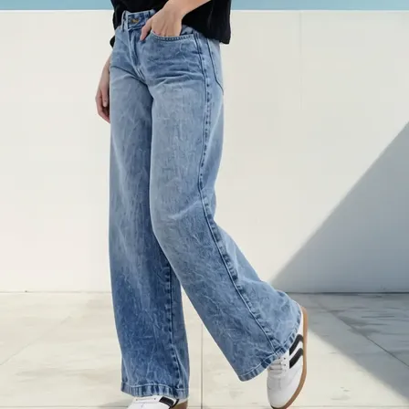 Wide Leg Tiro Bajo Celeste Localizado Celeste Liso 40