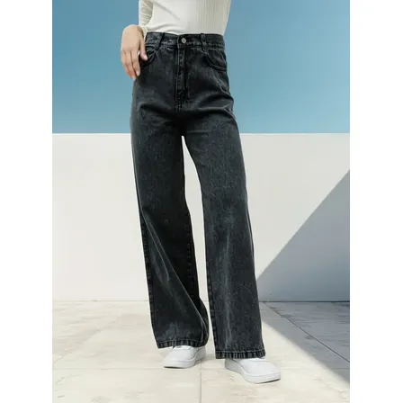Wide Leg Negro Localizado Negro Liso 42