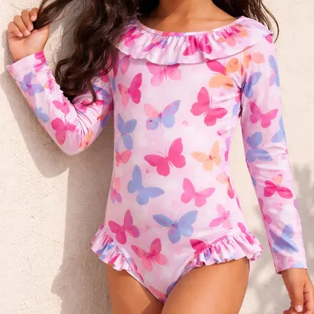Malla Proteccion Uv Niñas Traje De Baño Talles 6 Al 12 Malla Proteccion Uv Mariposa Aleatorio 12