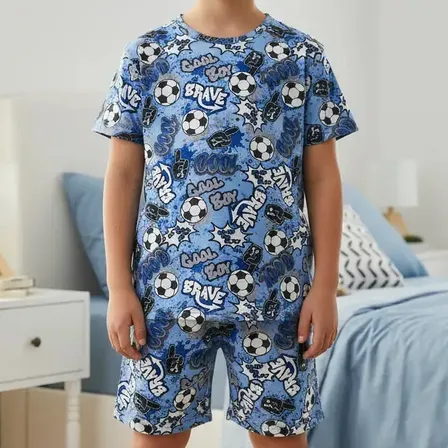 Pijama Margon Verano  Infantil Conjunto Cómodo Azul Futbol Fútbol 12