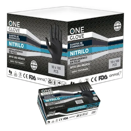 Guantes De Nitrilo Negro Reforzado Cajon 10 Cajas X100u Talle L