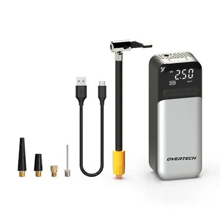 Compresor Inflador De Aire Portátil Overtech Yd-398c 150 Psi Inalámbrico Recargable Pantalla Digital + Boquillas Incluidas