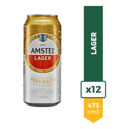 Cerveza Amstel Lager Lata 473ml Pack X12 La Barra