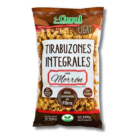 Fideos Integrales Morron Ceral Veganos Tirabuzon X 300g