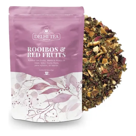 Té Rooibos Frutas Rojas Menta Hebras 40g Sin Cafeína Delhi Tea