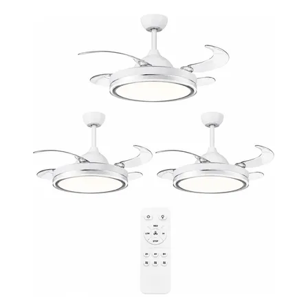 Pack X3 Ventiladores De Techo Retráctiles Led Negro Control 1.06 M 50hz/60hz Blanco Transparente Plástico 4