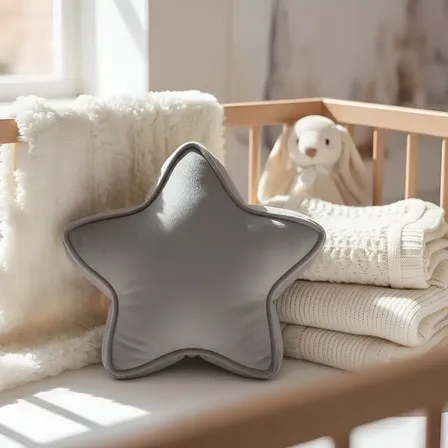 Almohadón Estrella Pana Deco Infantil Gris Perla