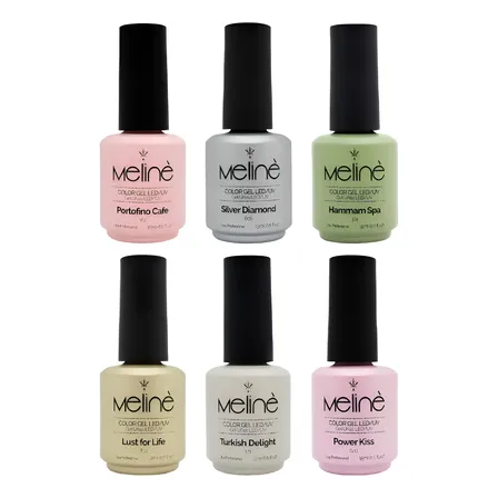 Kit 6 Esmaltes Meline Semipermanente Para Uñas Led/uv Gel Opcional