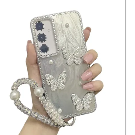 Funda Diseño Mariposas Con Correa Para Samsung Galaxy A57 Plateado Mariposas Correa