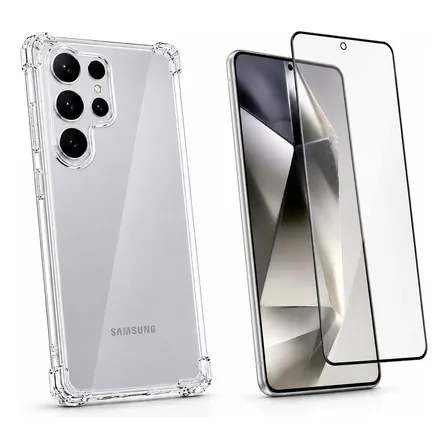Funda Para Samsung Transparente + Vidrio Templado Antigolpes Transparente Transparente Con Vidrio Templado S25 Fe