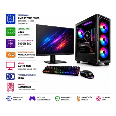 Pc Armada Gamer Amd Ryzen 7 Ram 32gb 1tb Ssd Wifi Monitor 24