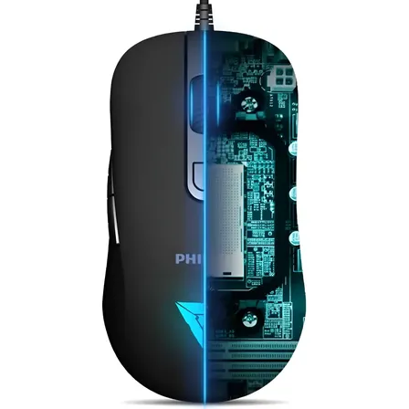 Mouse Philips 6 Botones M223 3200dpi Led Rgb Diestro Zurdo Negro