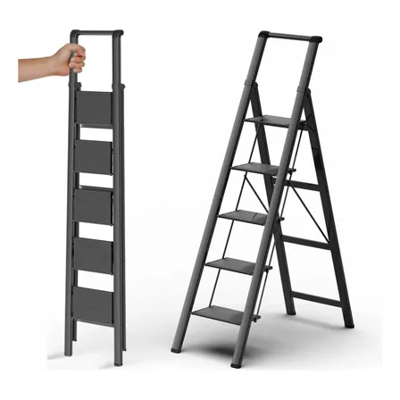Escalera Plegable 5 Escalones Tijera Barra Recta Acero Negro
