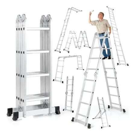 Escalera Aluminio Articulada 4x4 16 Escalones Multifuncion Plateado