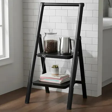 Escalera Pequeña De 2 Escalones Plegable Compacta Negra Negro