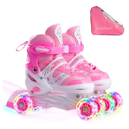 Rollers Gadnic Extensibles Para Niños Convertibles Con Luces Chasis De Aluminio Y Bolso Rosa