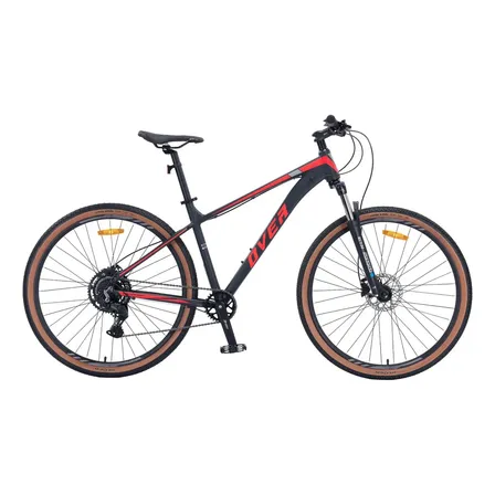 Bicicleta MTB Overtech Agressor R29 Aluminio, 1x9 Full SHIMANO CUES, Frenos Hidráulicos Shimano MT200, Suspensión Suntour XCT C/Bloqueo, Color Negro/Rojo, Tamaño del cuadro XL