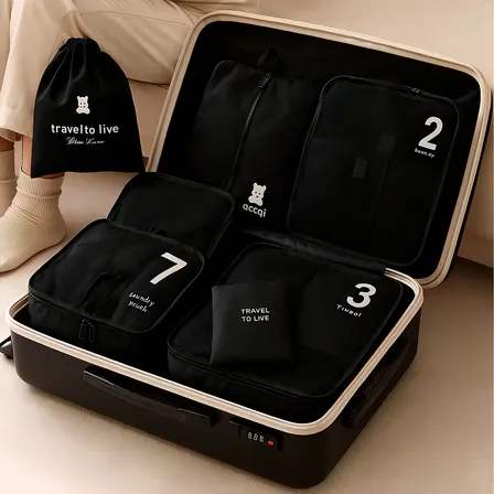 Set Organizador De Ropa Valija Sas Travel 7 Piezas Bolsas Color Negro