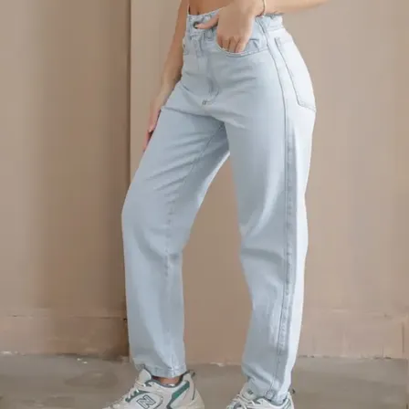 Mom Fit Celeste Claro Tiro Alto Celeste Liso 40