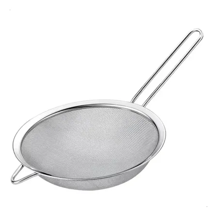 Colador Doble Malla 24 Cm De Acero Inoxidable Mango Largo