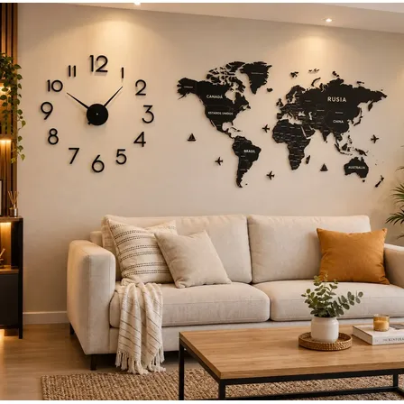 Combo Mapa Mundi 150x70 + Reloj Gigante Mod 9 90cm