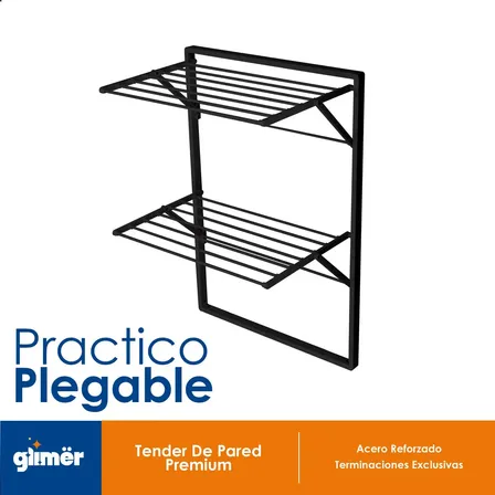 Tender Para Ropa De Pared Plegable Acero Premium Glimer Negro