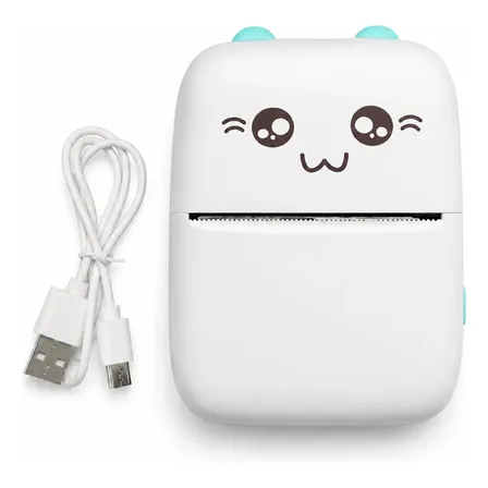 Mini Impresora Térmica Portátil Gatito A Bluetooth Celeste