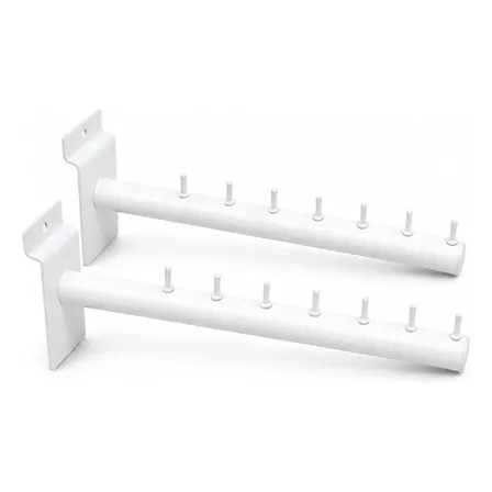2 Percheros Para Panel Ranurado Flecha 30cm Rectos Blanco
