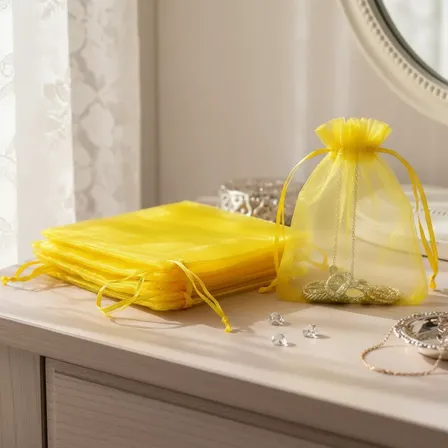 100 Bolsitas Tela Organza Cordon 20x30 Cm Souvenirs Joyería Amarillo Organza