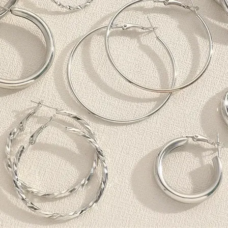 Aros Argolla Grandes Punk Set Mujer Plateado