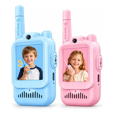 Walkie Talkie Handy Infantil Cámara Niños Celeste Y Rosa