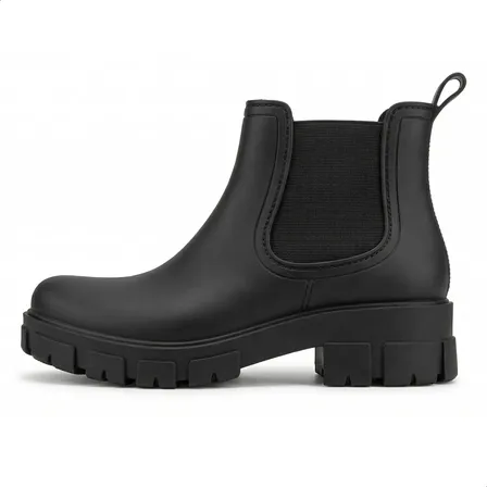 Bota De Lluvia Mujer Botineta Pvc Impermeable Antideslizante Negro Liso 35/36