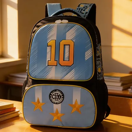 Mochila 3 En 1 Argentina  Lonchera Y Cartuchera Leo Celeste Leo