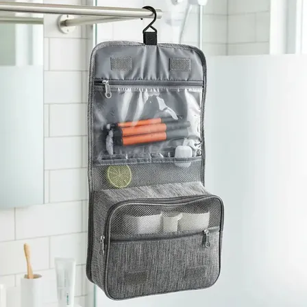 Portacosmeticos Neceser De Viajes Para Organizar y Proteger Maquillaje Cepillos Cremas | Estuche Desplegable Grande | Impermeable Color Gris | Totalequipos