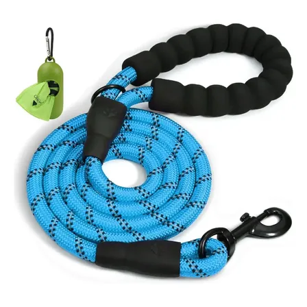 Correa Perro 1.9mts Reforzada Reflectiva + Portabolsa Waggs Azul