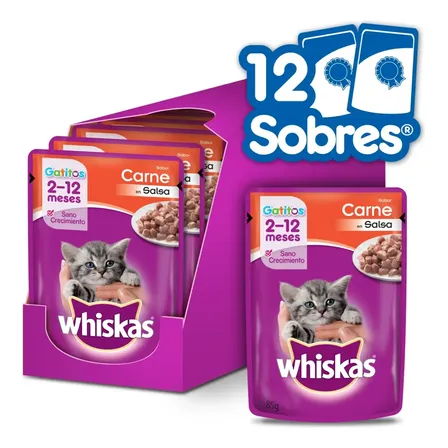 Whiskas Pouch Gatito Carne En Salsa - Caja X 12 Unidades