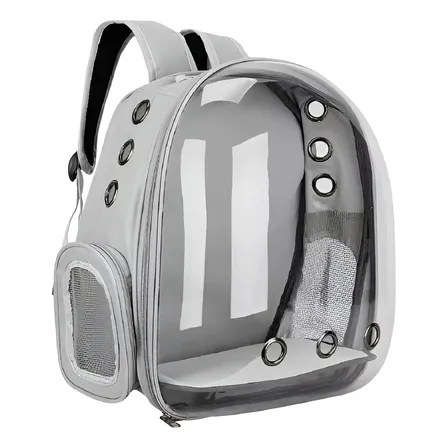 Mochila Transportadora Mascotas Capsula Transparente Waggs Color Gris