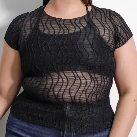 Top De Tul Acebrado Elastizado - Talles Grandes ( L A 4xl ) Negro 8