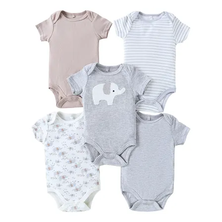 Pack 5 Bodys Manga Corta Algodón Acanalado Bebé Gris 3m