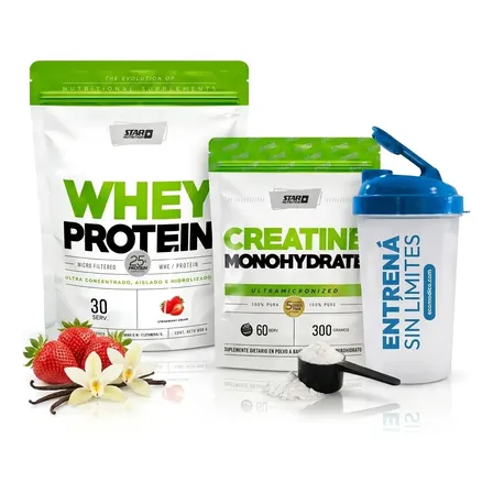 Whey Protein Star Nutrition 2 Lb Doypack Frutilla + Creatina 300 G + Vaso Shaker 600 Ml