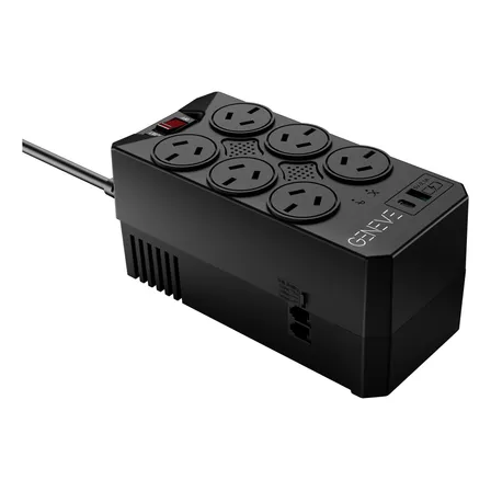 Estabilizador De Tensión 6 Tomas + Usb A Y C - Geneve 1200va Negro